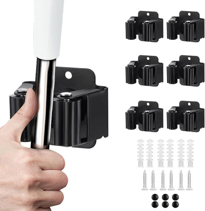 6PCS Broom and Mop Holder, Heavy Duty Garden Tool Organizer Rack Rake and Shovel Handle, Stainless Steel Mop Hanger. Screws for Wall Mounted. Matte Black