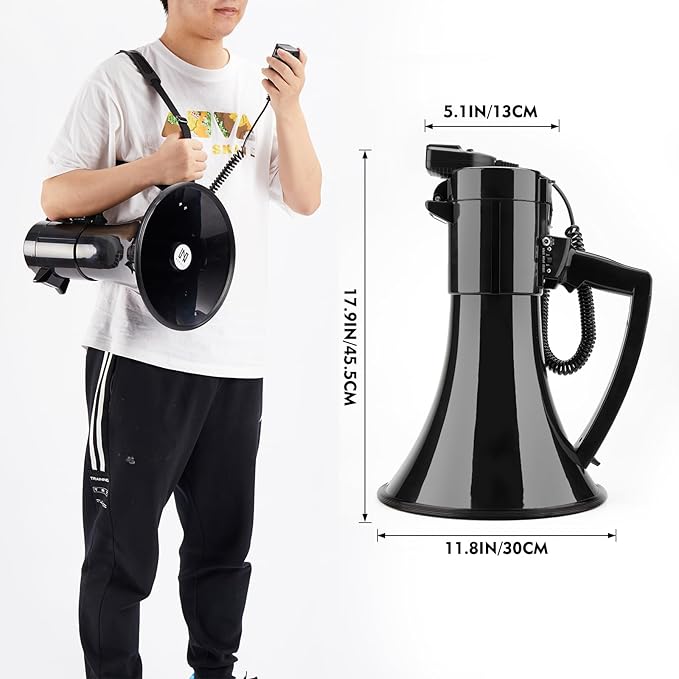 75w Megaphone Bullhorn, Loud Speaker with AUX(3.5mm), USB and Bluetooth Input, Built-in Siren and Recording- Rechargeable Battery-for Outdoors, Police, Cheerleading