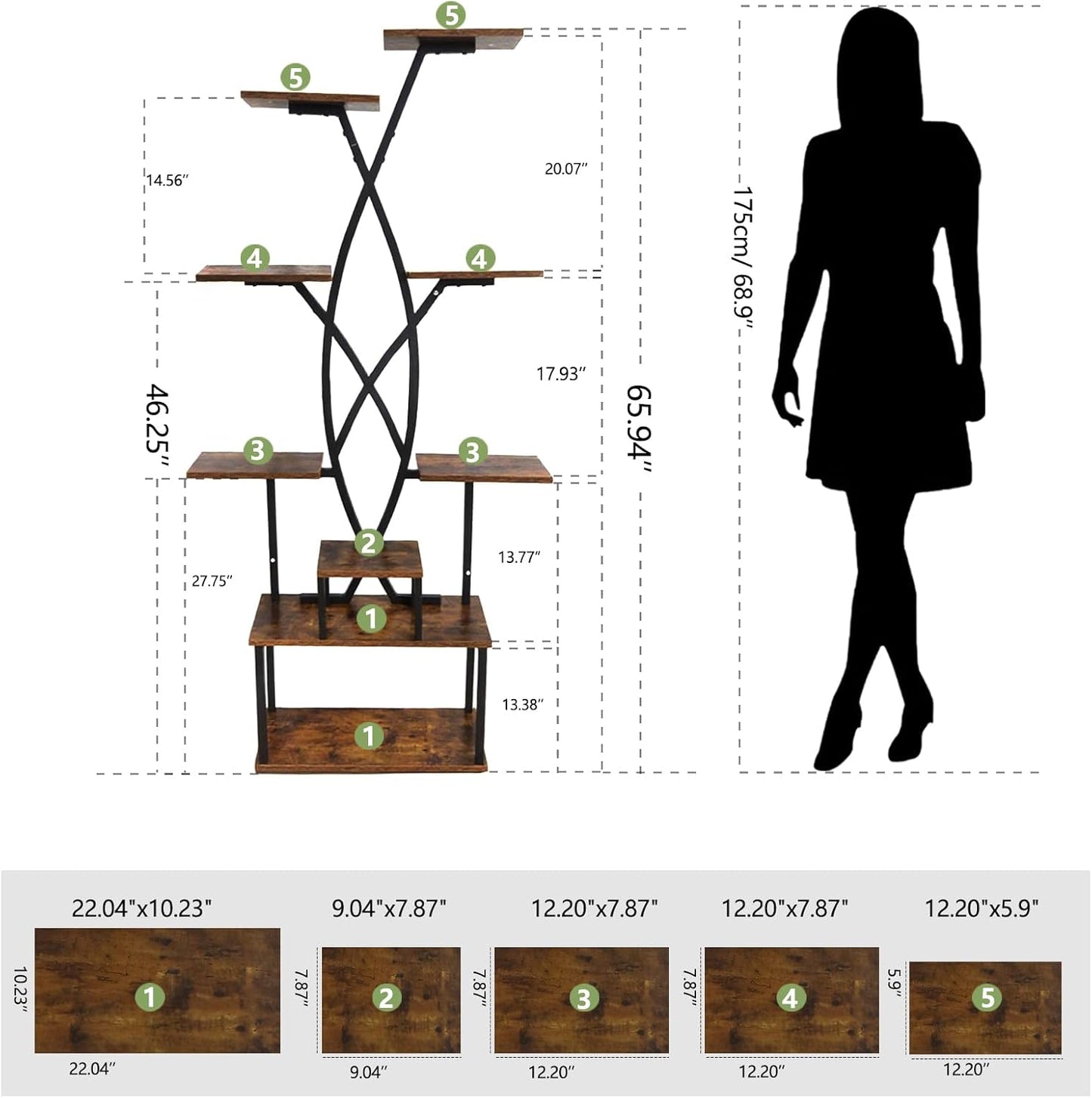 Plant Stand Indoor with Grow Lights - 9 Tiered 66" Tall Metal Plant Shelf, Curved Plant Stand with Adjustable Feets for Multiple Plants, Corner Flower Shelf for Living Room, Patio