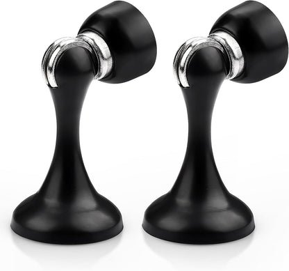Probrico Black Magnetic Door Stoppers for Bottom of Door, Stainless Steel Magnet Door Catch Door Stops to Keep Door Open, Heavy Duty Door Holder, Wall and Floor Mounting, 2 Pack