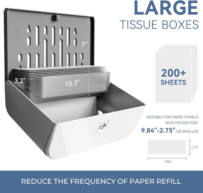 Commercial Paper Towel Dispenser Wall Mount C-Fold Multifold Trifold Hand Towels Dispenser for Bathroom, Two Key Lock Design No-Drilling Adhesive & Screws Included, ABS Built, White-PN6012