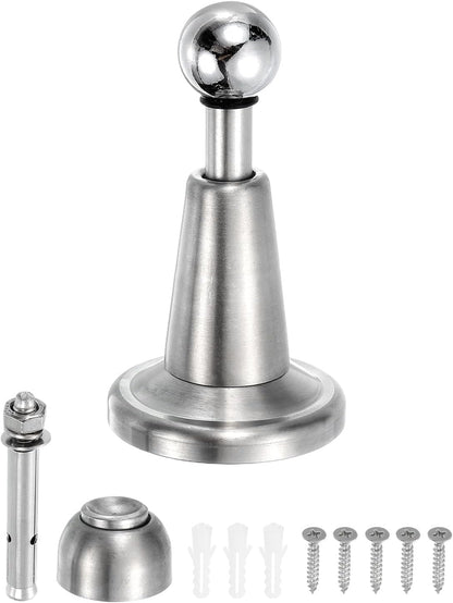 uxcell Magnetic Door Stopper, 304 Stainless Steel Magnetic Door Stop Catch, Soft-Catch Brushed Nickel Hold Door Open Wall Mount for Bottom of Door, Silver