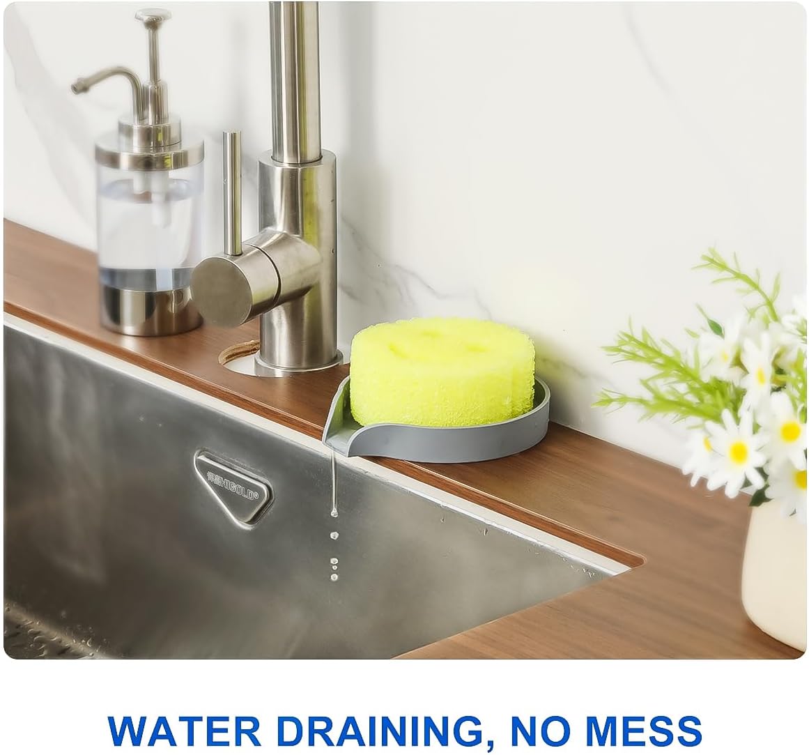 LANMU Silicone Smiley Face Sponge Holder for Kitchen Sink, Sink Caddy Organizer with Drainage for Quick Drying, Dishwasher Safe, Fit Palm Bush, Soap Dispenser Storage