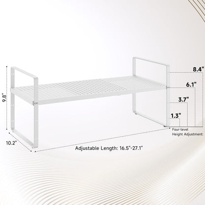 Hole Pattern Expandable Shelf Organizer,2Pack 10.2" Wide Easy to Assemble Cabinet Organizer Shelf, 16.5~27.1" Adjustable Height&Stackable Spice Organization for Cupboard, White