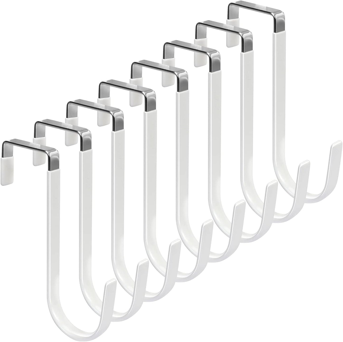 FYY Over the Door Hooks, 8 Pack Door Hangers Hooks with Rubber Prevent Scratches Heavy Duty Organizer Hooks for Living Room, Bathroom, Bedroom, Kitchen Hanging Clothes, Towels, Hats, Coats, Bags White