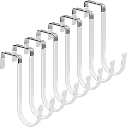 FYY Over the Door Hooks, 8 Pack Door Hangers Hooks with Rubber Prevent Scratches Heavy Duty Organizer Hooks for Living Room, Bathroom, Bedroom, Kitchen Hanging Clothes, Towels, Hats, Coats, Bags White