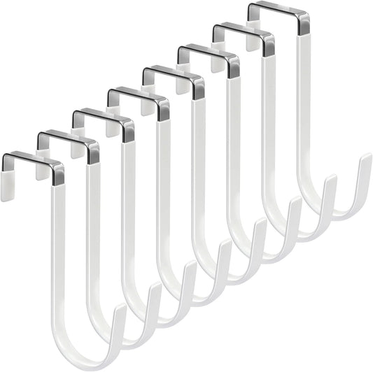 FYY Over the Door Hooks, 8 Pack Door Hangers Hooks with Rubber Prevent Scratches Heavy Duty Organizer Hooks for Living Room, Bathroom, Bedroom, Kitchen Hanging Clothes, Towels, Hats, Coats, Bags White