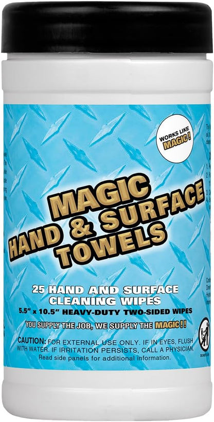 Magic Heavy Duty Cleaning Wipes - Dual Sided Hand & Surface Shop Towels | Professional-grade Cleaning | Waterless | Moisturizing | Cleans Grease, Oil, Dirt, & more (3 Pack | 75 Sheets Total)