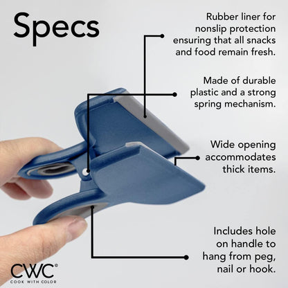 COOK WITH COLOR Bag Clips - Heavy Duty Chip Clip and Refrigerator Magnet Clips for Food Storage with Air Tight Seal Grip, Blue Ombre, Pack of 4 Large Clips