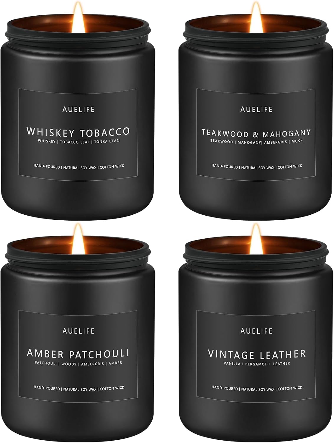 Scented Candles Set | Gifts for Men - 4Pack Masculine Candle, Soy Candles for Home Scented, Aromatherapy Gift for Dad Fathers Day, Home Fragrance of Whiskey Tobacco/Mahogany/Amber Patchouli/Leather