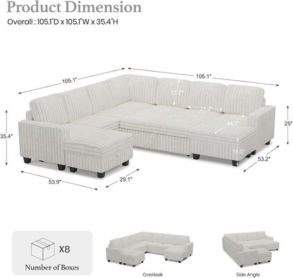 Belffin Oversized Sofa Bed Modular Sectional Sleeper Sofa with Pull Out Bed L Shaped Couch with Storage Chaise White Couch
