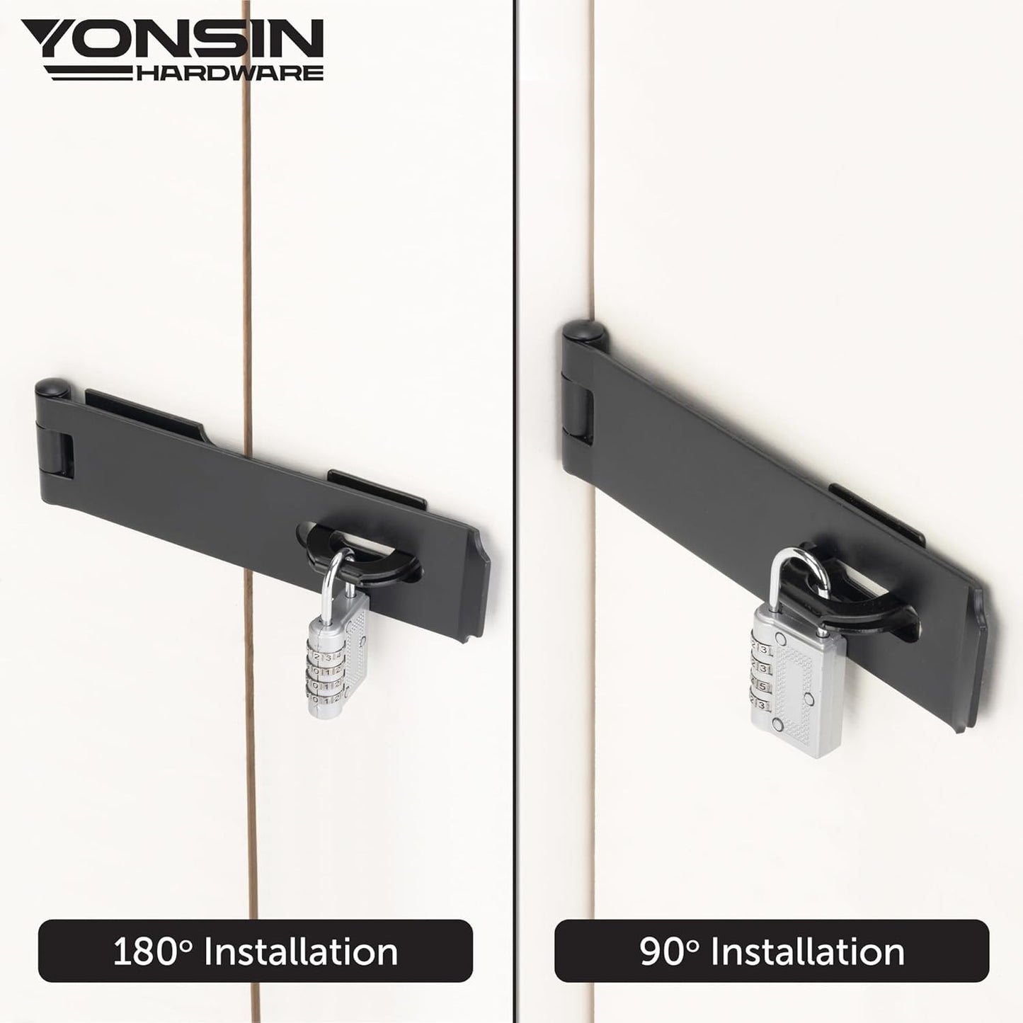 7-1/2" Door Padlock Safety Hasp Latch Heavy Duty, Door Hasp Clasp Lock Gate Shed Hasp Latch Lock for Door Window Fence Gate Barn, 304 Stainless Steel, Thickness 1/8”, Black, 1 Pack