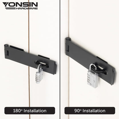 7-1/2" Door Padlock Safety Hasp Latch Heavy Duty, Door Hasp Clasp Lock Gate Shed Hasp Latch Lock for Door Window Fence Gate Barn, 304 Stainless Steel, Thickness 1/8”, Black, 1 Pack