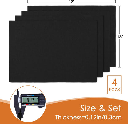 MANSPHIL Black Cloth Placemats Set of 4, Washable Thick Faux Linen Place Mats Heat Resistant Double Layer Table Mats for Dining Kitchen Indoor Outdoor Use - 13x19 Inch