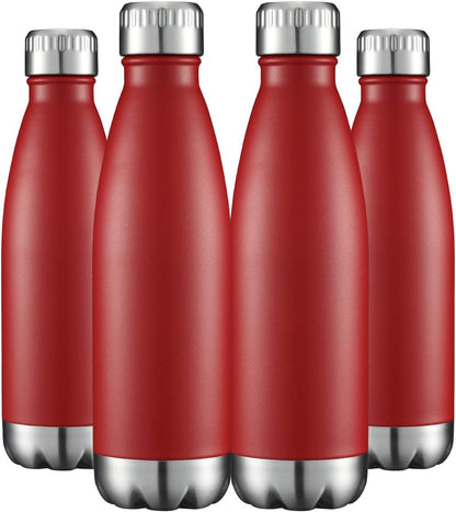 HASLE OUTFITTERS 17oz Stainless Steel Water Bottles Bulk, Vacuum Insulated Double Walled Powder Coated Reusable Metal Sports Water Bottles Keep Drinks Hot and Cold, Red, 4Packs