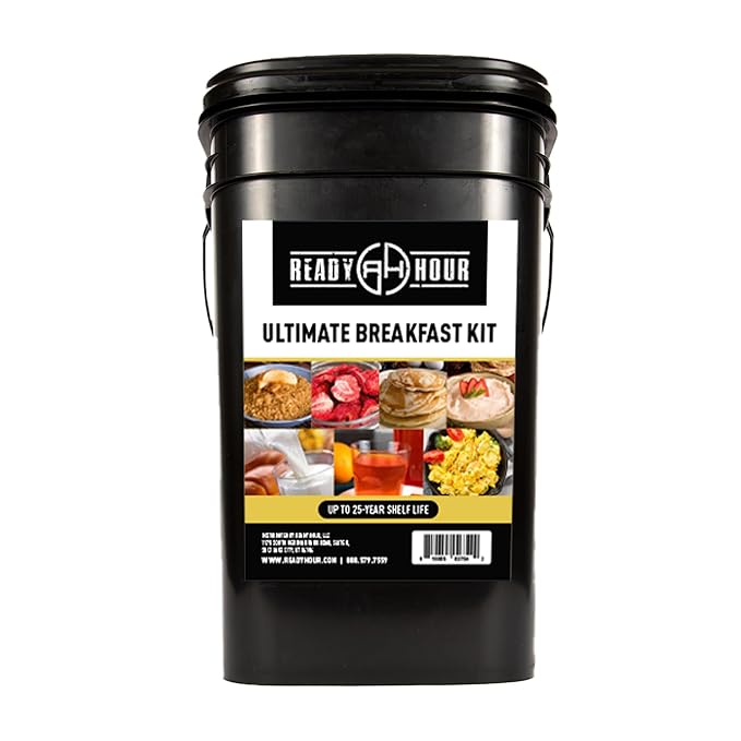 Ready Hour Breakfast Bucket (128 Servings), Emergency Food Supply, Emergency Food Kit, 25-Year Shelf Life Food, Survival Food Buckets, Long-Lasting Food Supply, Flood-Safe Container