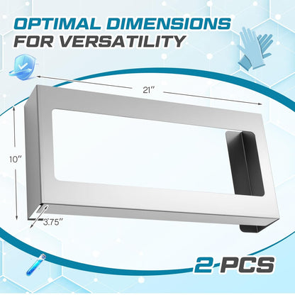 Blulu 2 Pack Glove Box Holder/Dispenser Stainless Steel Quad Wall Mounted Glove Box Organizer,10"H x 21"W x 3 3/4"D