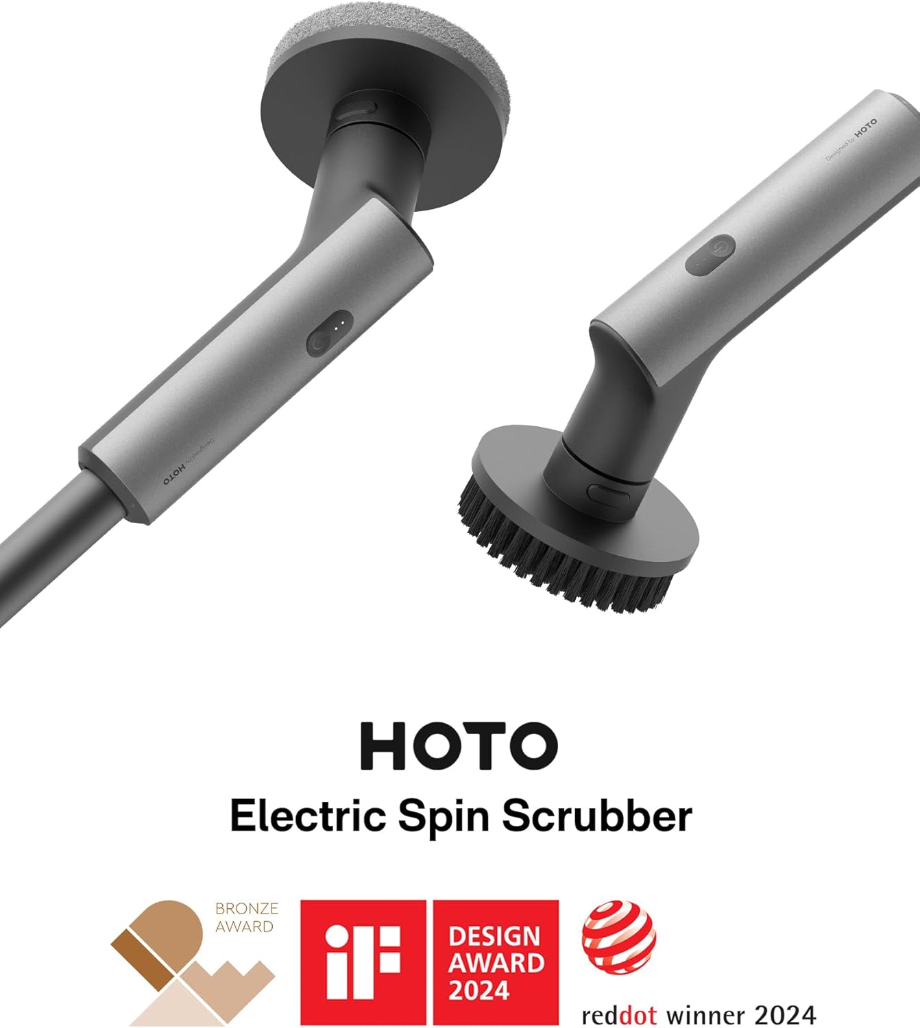 HOTO Cordless Electric Spin Scrubber, IPX7 Full Body Waterproof Bathroom Cleaning Brush, Max 22 in-lb, Shower Scrubber Brush with Long Handle, 6 Brush Heads, Power Scrubber for Bathroom, Floor, Tile