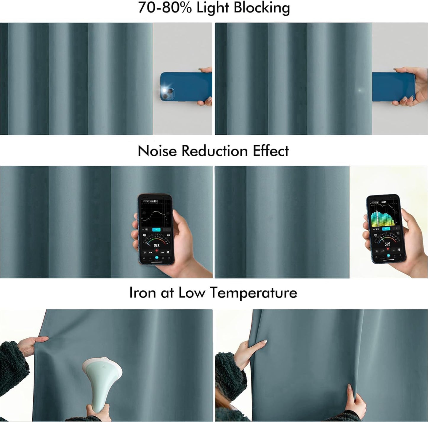 MIULEE Greyish Blue Back Tab Blackout Curtains 84 Inch Length 2 Panels Set for Living Room Bedroom Privacy, Rod Pocket/Pinch Pleat Thermal Insulated Room Darkening Pleated Light Blocking Drapes