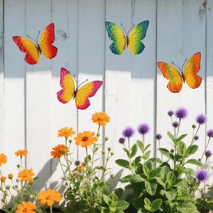 Metal Butterfly Wall Decor Art, 4 Pack Colorful Metal Butterflies Outdoor Wall Art, Hand Painted Outdoor Wall Decor for Garden, Yard, Fence, Patio, Living Room, Bedroom Decoration
