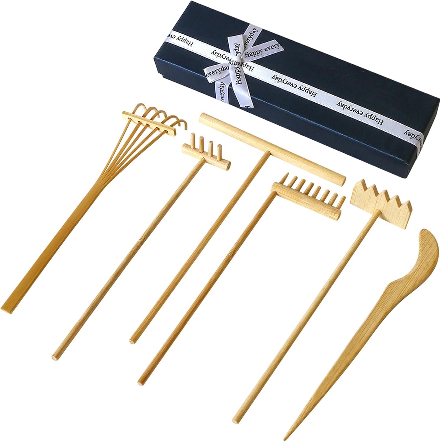 Mini Zen Garden Rake Set 6PCS - Premium Natural Bamboo Sand Rakes with Gift Box - Zen Garden Tools Kit Accessories Japan Zen Gift Stylus for Meditation & Sand Art