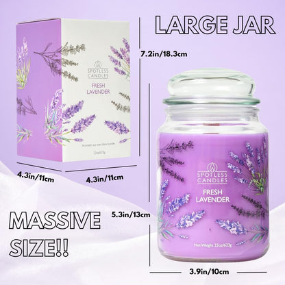 Fresh Lavender Candle 22oz Glass Jar with Wooden Wick in a Decorated Jar Within a Presentation Gift Box and Protective Shipping Box