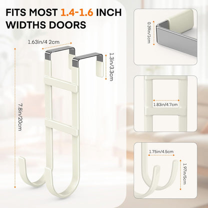FYY Over The Door Hooks - 2 Pack Heavy Duty Dual-Hook Organizer Hanger with Non-Slip Rubber for Towels, Clothes, Hats & Bags Use in Bathroom, Bedroom, Kitchen - Fits Interior Doors Up to 1.6" Beige