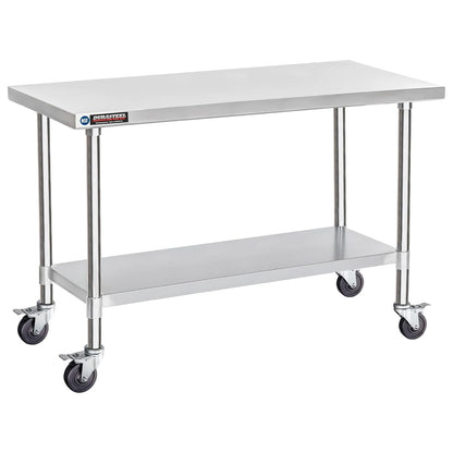 DuraSteel 30x60 NSF Stainless Steel Cart - Heavy Duty Food Prep Table with Undershelf - Rolling Kitchen Island on Wheels for Commercial Restaurant Kitchen, Garage, Outdoor Cooking, BBQ Grill, Counter