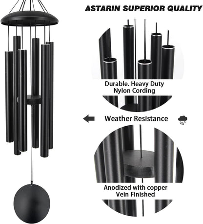 ASTARIN Outdoor Memorial Wind Chimes, 36 in with 6 Heavy Tubes, Deep Tone for Garden Hanging Decor, Sympathy Gifts. Black
