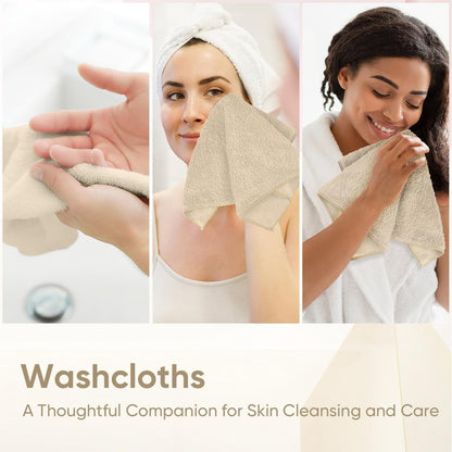 HOMEXCEL Microfiber Washcloths 24 Pack, Highly Absorbent and Soft Face Towel, Multi-Purpose Wash Cloths for Bathroom, Hotel, Spa, Gym, and Kitchen, 12x12 Inch, Brown