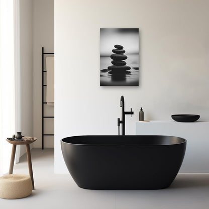 DOARTDO Zen Canvas Wall Art Black and White Zen Stone Picture Print Meditation Relax Spirit Spa Room Bathroom Decor Frame (16.00" x 24.00", Zen Stone - 3)