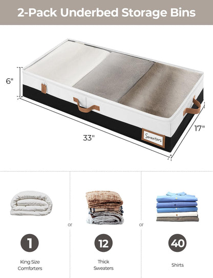 StorageWorks Large Under Bed Storage Containers with Handles and Label Holder, 2 Pack Ultra-thick Fabric Underbed Bins, Closet Organizer for Clothes, Blankets, Sweater