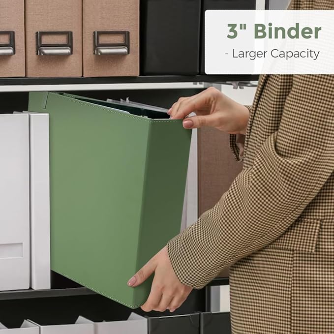 SKYDUE 3 Ring Binder 3 Inch D Ringr with Clipboard, PU Heavy Duty Clipboard Binder with Notepad & 5 Dividers with 5 Pockets, Labels, Clipboard Folder Great for School Office