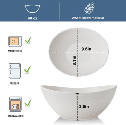 65oz Large Salad Bowls Ivory - Wheat Straw Salad bowls Set of 4 - Unbreakable Salad Bowls Dishware & Microwave Safe - BPA Free Bowls for kitchen,camping