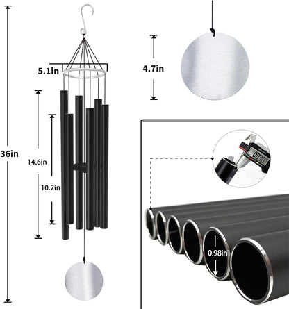 ASTARIN Wind Chimes Outdoor Large Deep Tone,36 Inch Large Chimes for Outside Tuned Relaxing Soothing Low Bass,Memorial Windchimes Sympathy for Mom Dad,Black