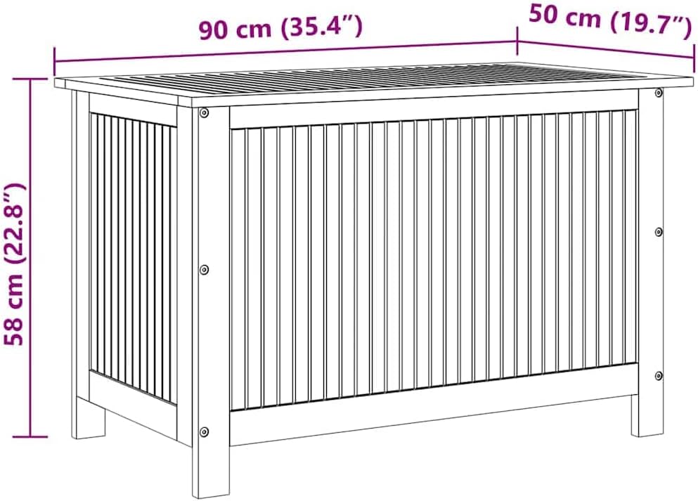vidaXL Wooden Deck Box - Outdoor Teak Storage Chest, Ideal for Patio Furniture Cushions, Pool Accessories, Garden Tools - Water-Resistant Bag Inside - 35.4''x19.7''x22.8'', Solid Acacia Wood