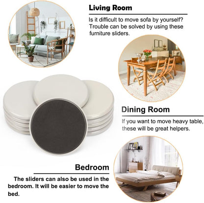 3-1/2 inches Furniture Sliders, 12pcs Furniture Glides for Easy Moving on Carpet Hardwood (Beige)