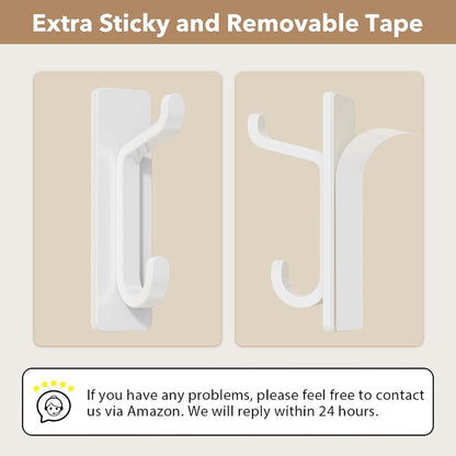Wall Hooks for Coat and Towel: 13LB Adhesive Door Hanger Stick on, White 4 Pack