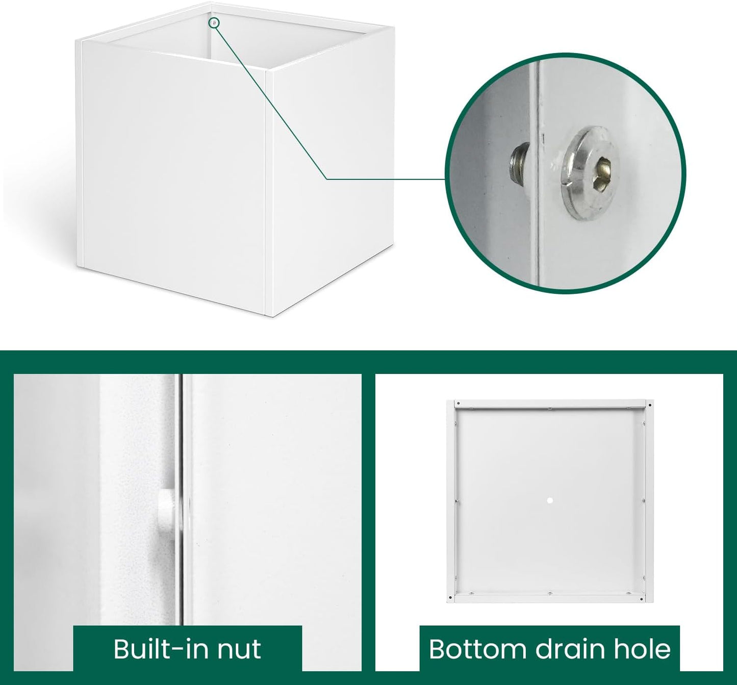 White Steel Planter Square Outdoor Planters Galvanized Steel Planter Box Indoor Metal Large Planters Cube Heavy Duty Flower Pot 24 Inch Modern Commercial Residential for Trees Patio Deck Yard Garden