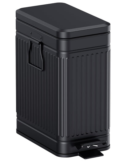 Small Trash Can with Lid Soft Close-10L/2.6 Gal Stainless Steel Outdoor Dog Poop Garbage Can-Metal Waste Bins with Pedal for Bathroom Bedroom Office-Black
