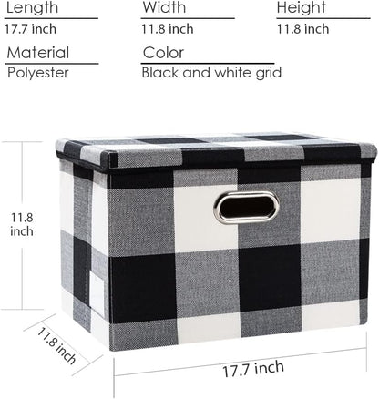 PRANDOM Large Collapsible Storage Bins with Lids [3-Pack] Fabric Foldable Storage Boxes Organizer Containers Baskets Cube with Cover for Home Bedroom Closet Office Black and White (17.7x11.8x11.8)