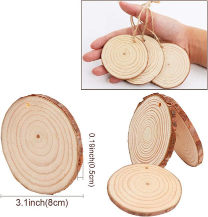 AerWo Natural Wood Slices Christmas Ornaments, 50 Pcs 2.7-3.1 Inches Small Wood Slices with Holes, Round Plain Wooden Circle Ornaments Blanks for DIY Crafts Unfinished Xmas Wooden Ornament