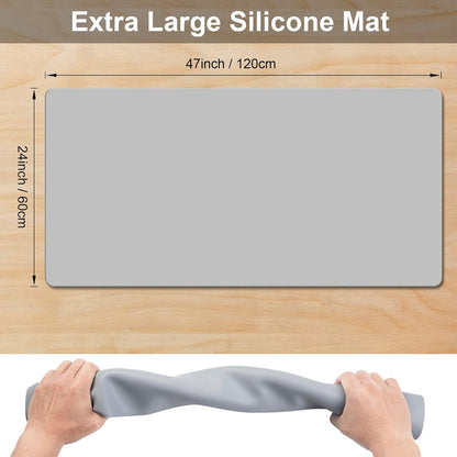 Food Grade Silicone Table Protector Mat 47x24 Inch, Heat Resistant Desk Pad for Baking/Painting/Resin/Welding, Non-Slip Waterproof Surface Easy Clean (3 Colors) (Gray)
