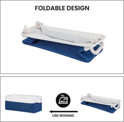 DULLEMELO Toilet Paper Storage Basket, Toilet Paper Basket for Back of Toilet, Bathroom Storage Basket for Cosmetics Towels Toilet Paper, Toilet Tank Basket with Rope Handles for Toilet(White&Blue)