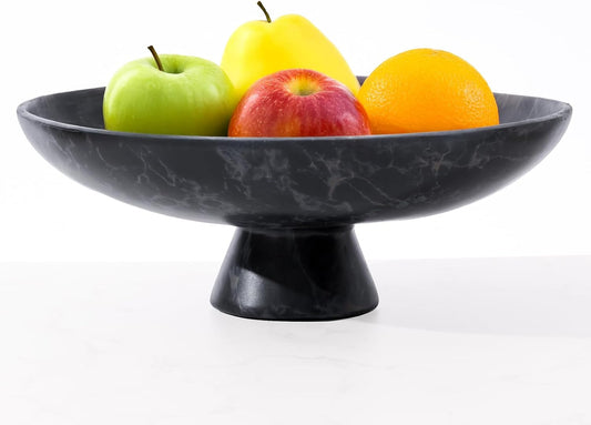 DN DECONATION Black Resin Decorative Bowl for Home Decor, 11.2" Pedestal Kitchen Fruit Bowl/Key Holder/Potpourri for Entryway Table, Coffee Table, Dining Room,Table Centerpiece, Black Decor
