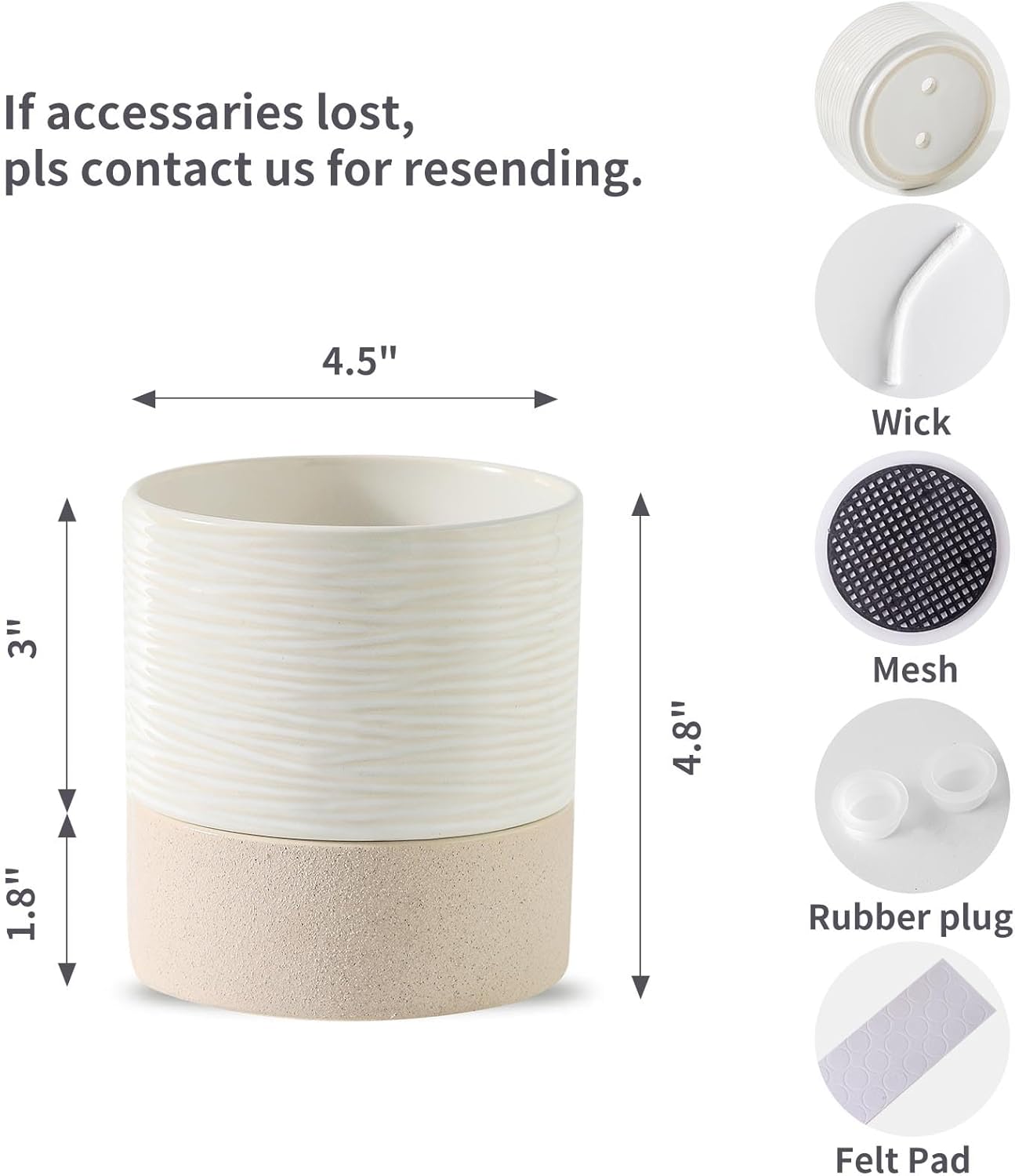 Nihow Self Watering Plant Pot: 4.5 Inch Ceramic Planter with Drainage Hole & Water Storage Plus for Indoor & Outdoor Plants - Cylinder Flower Pot for Herbs/Violets - White & Brown