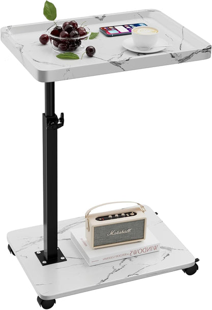 C Table End Table Adjustable Height, 360°Swivel TV Tray Table for Small Spaces, Couch Tables That Slide Under, C Shaped Side Tables Living Room and Bedroom for Sofa, Bed,Chair, Snack (White)