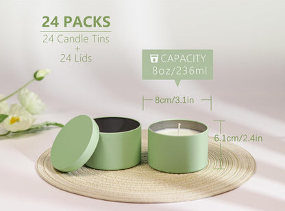 Aroparc Candle Tins 8oz with Lids, 24 Pack Seamless Bulk Candle Containers for Candle Making Supplies Empty Candle Jars - Mint