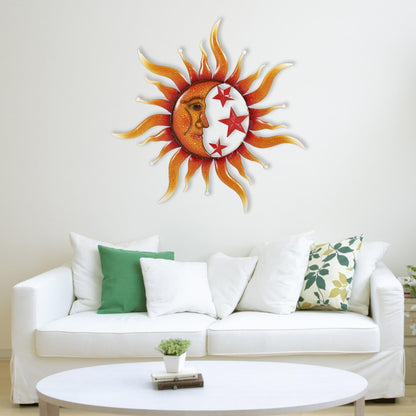 TICKCACY Metal Sun Wall Art Decor, 30.5” Large Sun And Moon Sculpture for Indoor Outdoor, Moon And Sun Wall Hanging Decor for Living Room Farmhouse Yard Garden Patio