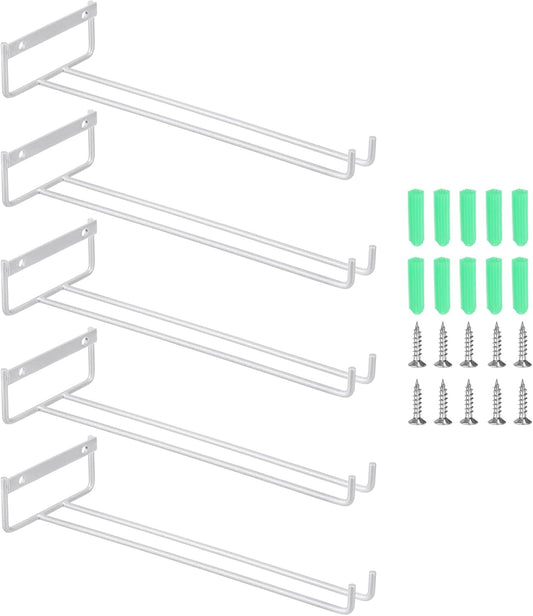 uxcell 5Pcs Wine Glass Rack, 11.22 Inch Iron Wine Glasses Rack Under Cabinet Stemware Rack - Wall Mountable Wine Glass Holder Storage Hanger for Bars Coffee Restaurants Kitchens, Silver